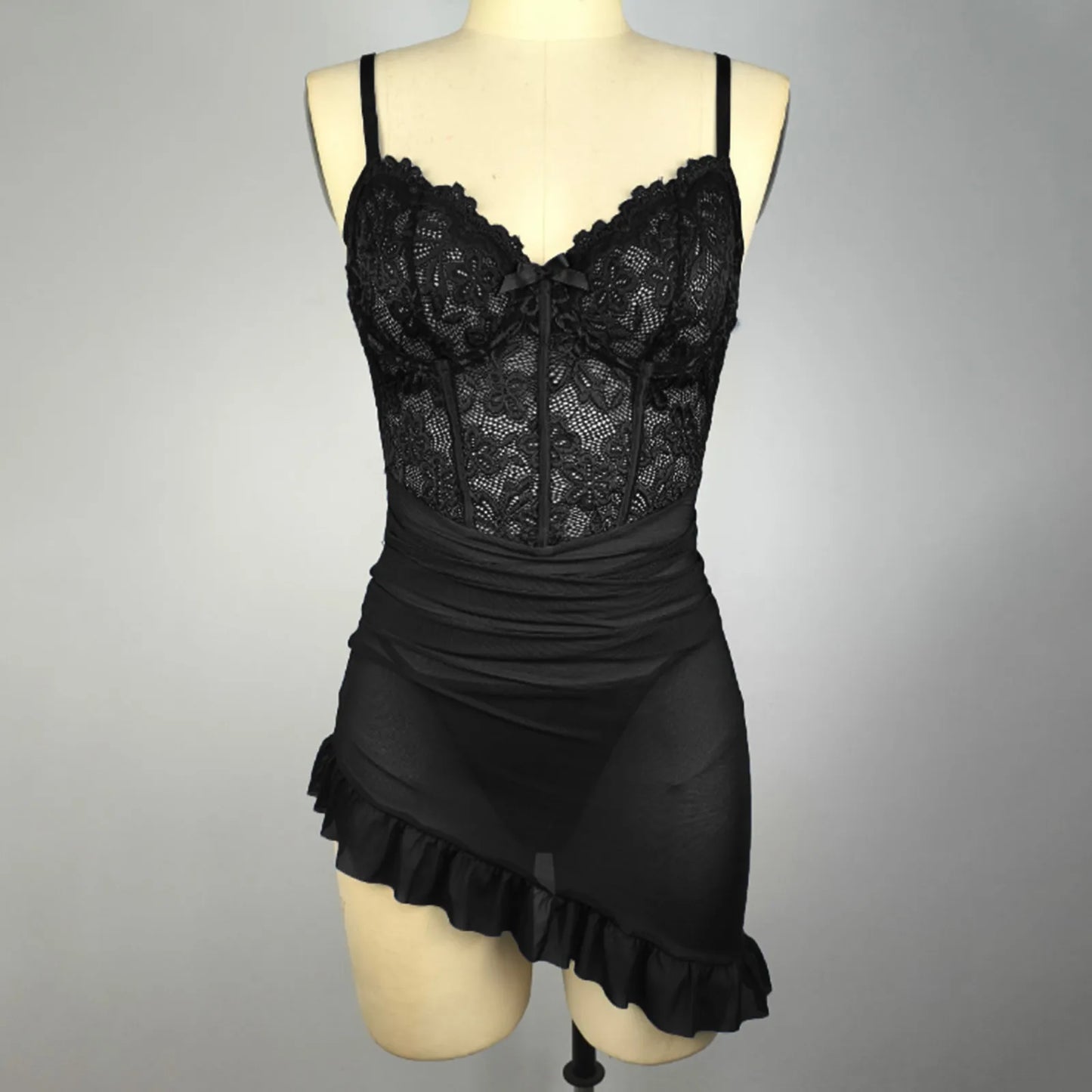 Sexy Lingerie For Women Mesh Babedoll Dress With Underwire Push Up Bra Lace Chemise Maternity Lingerie Ruffle Hem Sleepwear