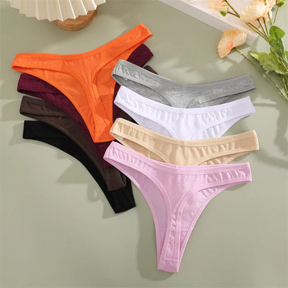 Women Cotton Thongs Female Sexy Low Waist Panties G-String Underwear Thongs Striped Panties Female Underwear T-Back Intimat 4PCS