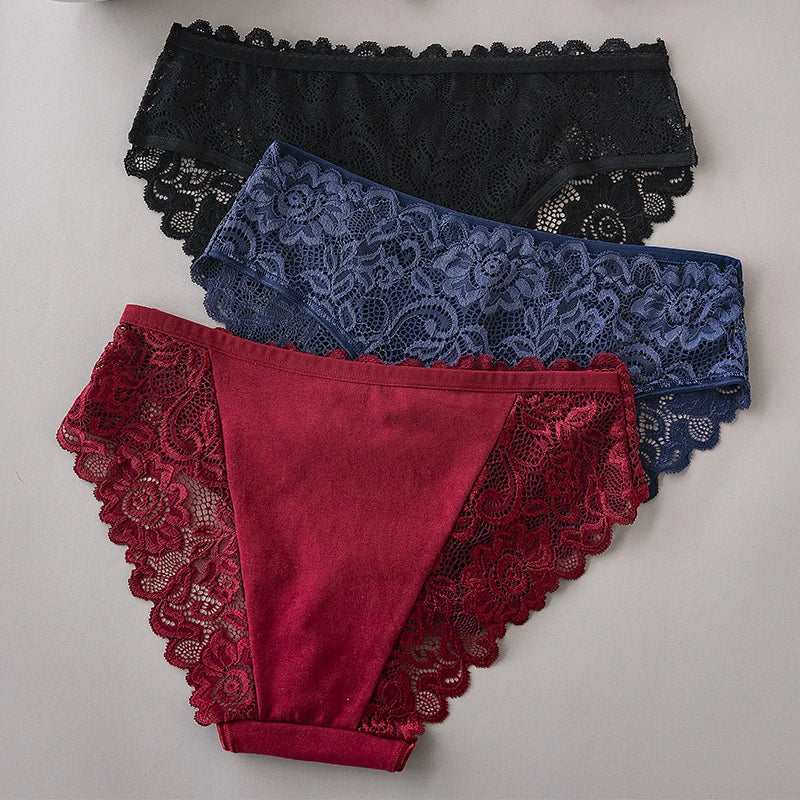 Luxury Floral Embroidery Lace Panties Women Briefs Sexy Hollow 3PCS Lingerie Female Underwear Ladies Breathable Underpants