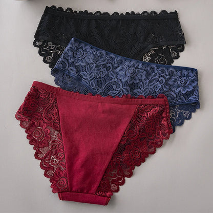 Luxury Floral Embroidery Lace Panties Women Briefs Sexy Hollow 3PCS Lingerie Female Underwear Ladies Breathable Underpants
