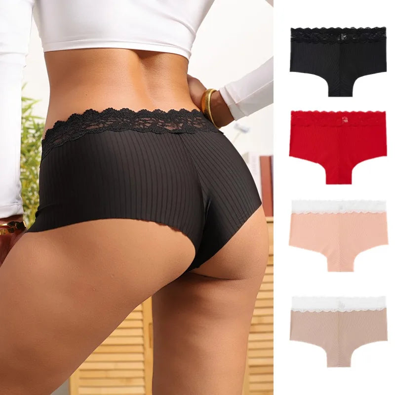 TrowBridge Women's Panties Seamless Silk Satin Underwear Lace Hollow Out Woman Boxers Breathable Lingerie Cozy Sports Boyshorts