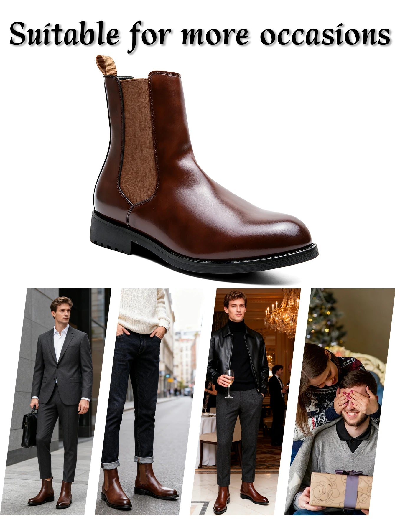 Classic Designer Men Chelsea Boots Slip On Pointed Toe Luxury Middle Ankle Short Leather Boots Men Fashion Business Dress Shoes