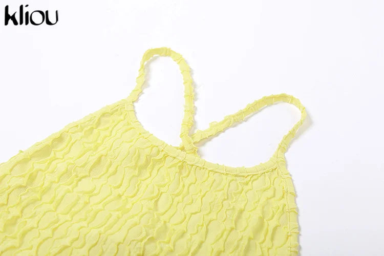 Kliou Solid Ruched Spaghetti Strap Bandage Maxi Dress Women Casual Sleeveless Backless Bodycon Ladies Party Streetwear Dresses