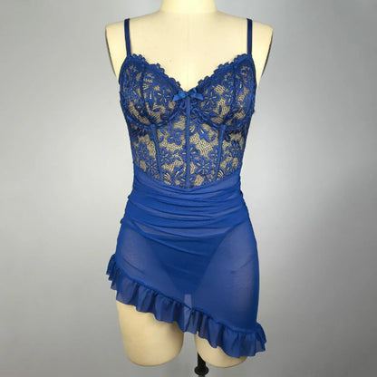 Sexy Lingerie For Women Mesh Babedoll Dress With Underwire Push Up Bra Lace Chemise Maternity Lingerie Ruffle Hem Sleepwear