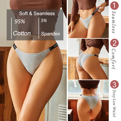 Women's Cotton Panties Sexy Underpants Low Waist Female 4PCS Briefs Finetoo Letters Thong Solid Color Intimate Lingerie M-XL