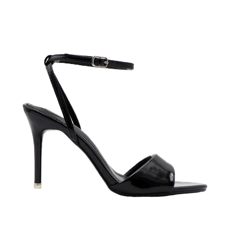Black sandals sexy temperament high heels with pointed fishmouth luxurious and elegant women's shoes