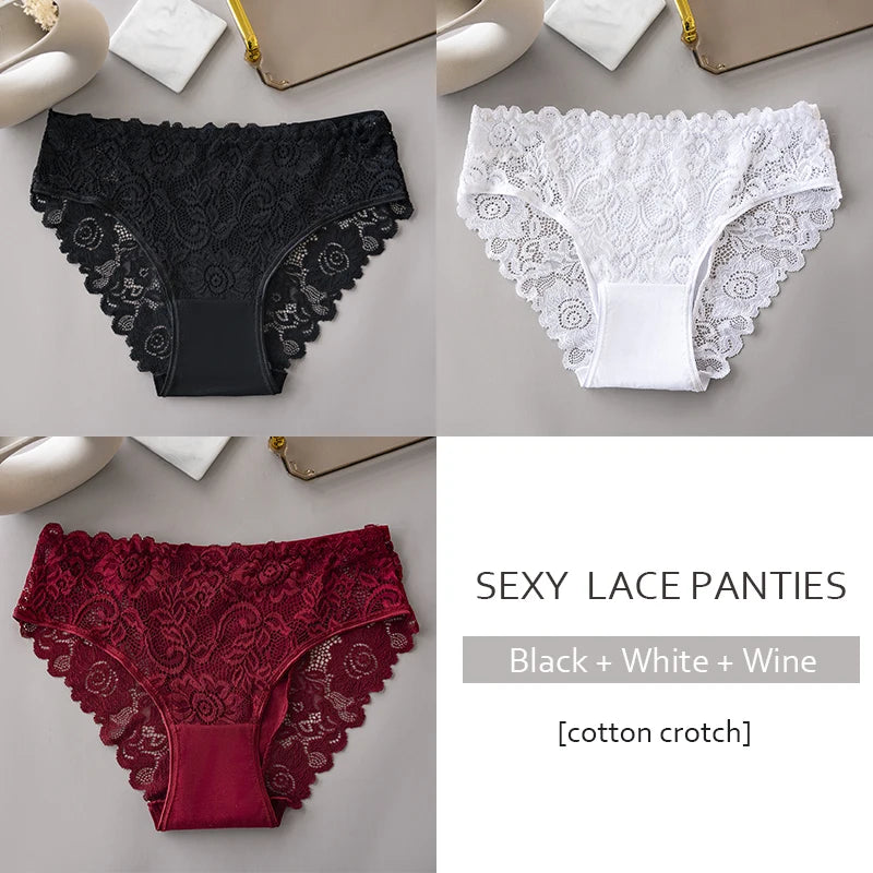 Luxury Floral Embroidery Lace Panties Women Briefs Sexy Hollow 3PCS Lingerie Female Underwear Ladies Breathable Underpants