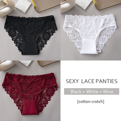 Luxury Floral Embroidery Lace Panties Women Briefs Sexy Hollow 3PCS Lingerie Female Underwear Ladies Breathable Underpants