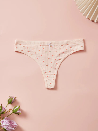 Sexy Women's Cotton Thong Panties 5pcs Low Rise Soft Comfortable Underwear Breathable Ladies Panties Bowknot for Everyday Wear