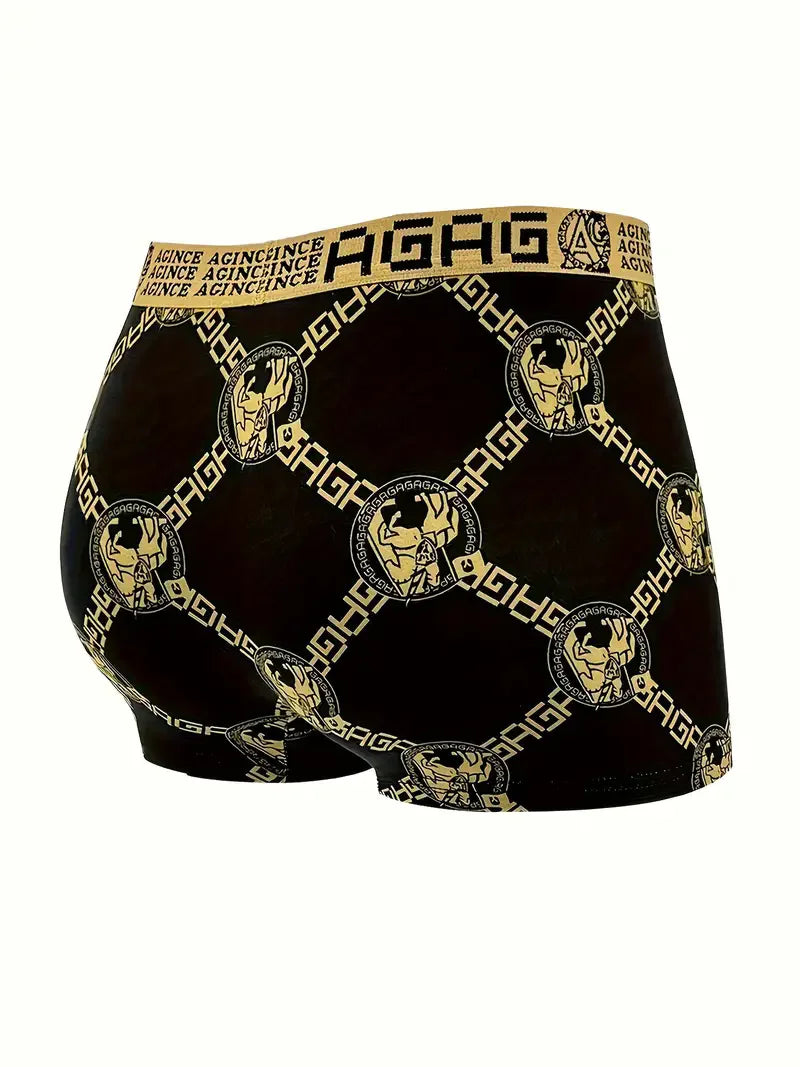 Men's Underwear Sexy Boxer Antibacterial Breathable Retro Print 4pcs Men Boxer Shorts Boys Thin Flat Corner Panties