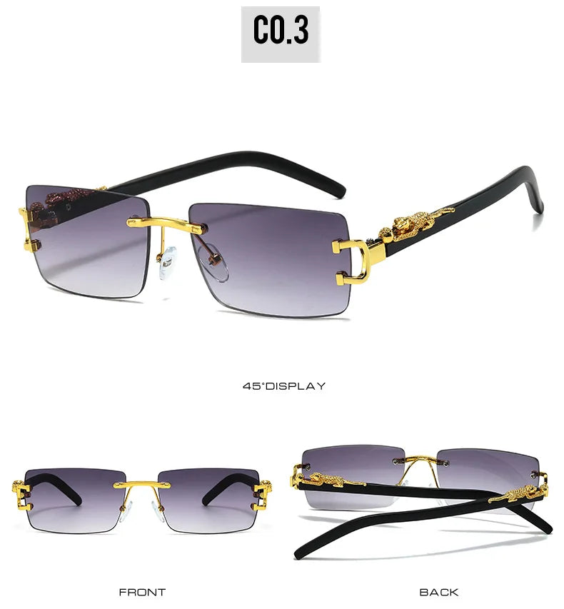 Fashion Rimless Sunglasses Women Men Cheetah Decoration Rectangular Brand Designer Sun Glasses
