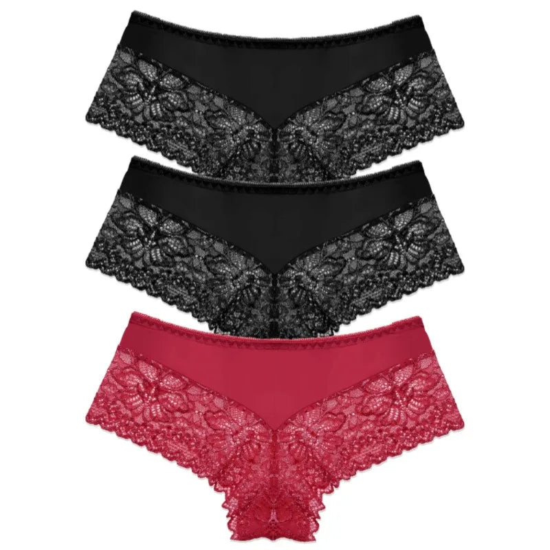WarmSteps 3Pcs/Set Sexy Lace Panties Women Underwear Flroal Rmantic Women's Pantys Female Lingerie G Strings Thongs Briefs Tanga