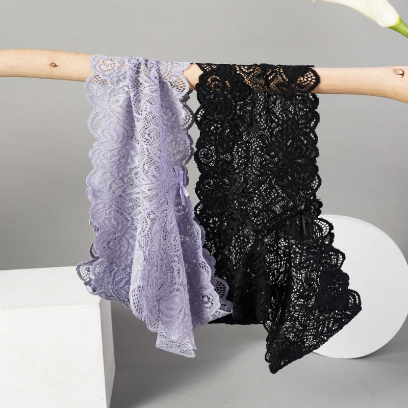 3Pcs Sexy Floral Lace Panties Women Briefs Low Waist Soft Lingerie Comfortable Female Underwear Girls Intimates Panties