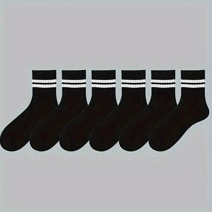 6 Pairs Men's Socks Spring Autumn Simple Casual Black White Striped Socks Breathable Mid Tube Sock High-quality Round Neck Socks