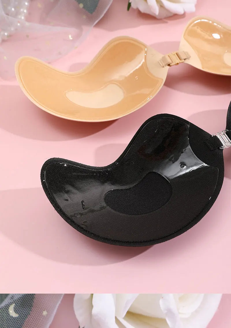 FINETOO 1Pair Women Invisible Underwear nubra Breast Patch Tow-Color Hypoallergenic Mango Cup bra Silicone Non-Falling Off Thin