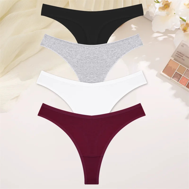 Women Cotton Thongs Female Sexy Low Waist Panties G-String Underwear Thongs Striped Panties Female Underwear T-Back Intimat 4PCS