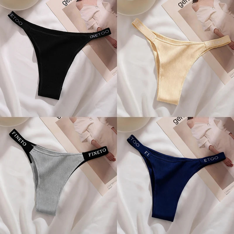 Women's Cotton Panties Sexy Underpants Low Waist Female 4PCS Briefs Finetoo Letters Thong Solid Color Intimate Lingerie M-XL