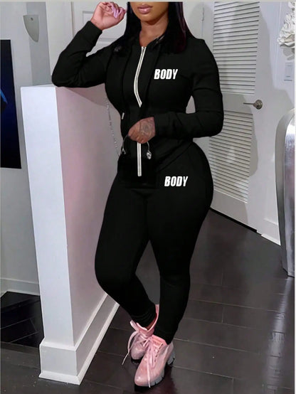 BWQ Tracksuit For Women Set 2 Piece Joggers Letter Print Jogging Sweat Outfits Hoodie And Sweatpants Set