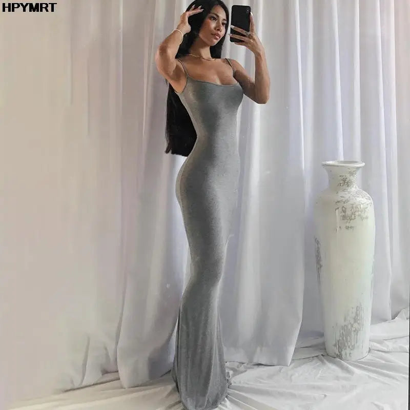 Satin Slip Sleeveless Backless Slim Sexy Maxi Dress Spring Women Party Y2K Concise Bodycon Elegant Dresses Female Clothing