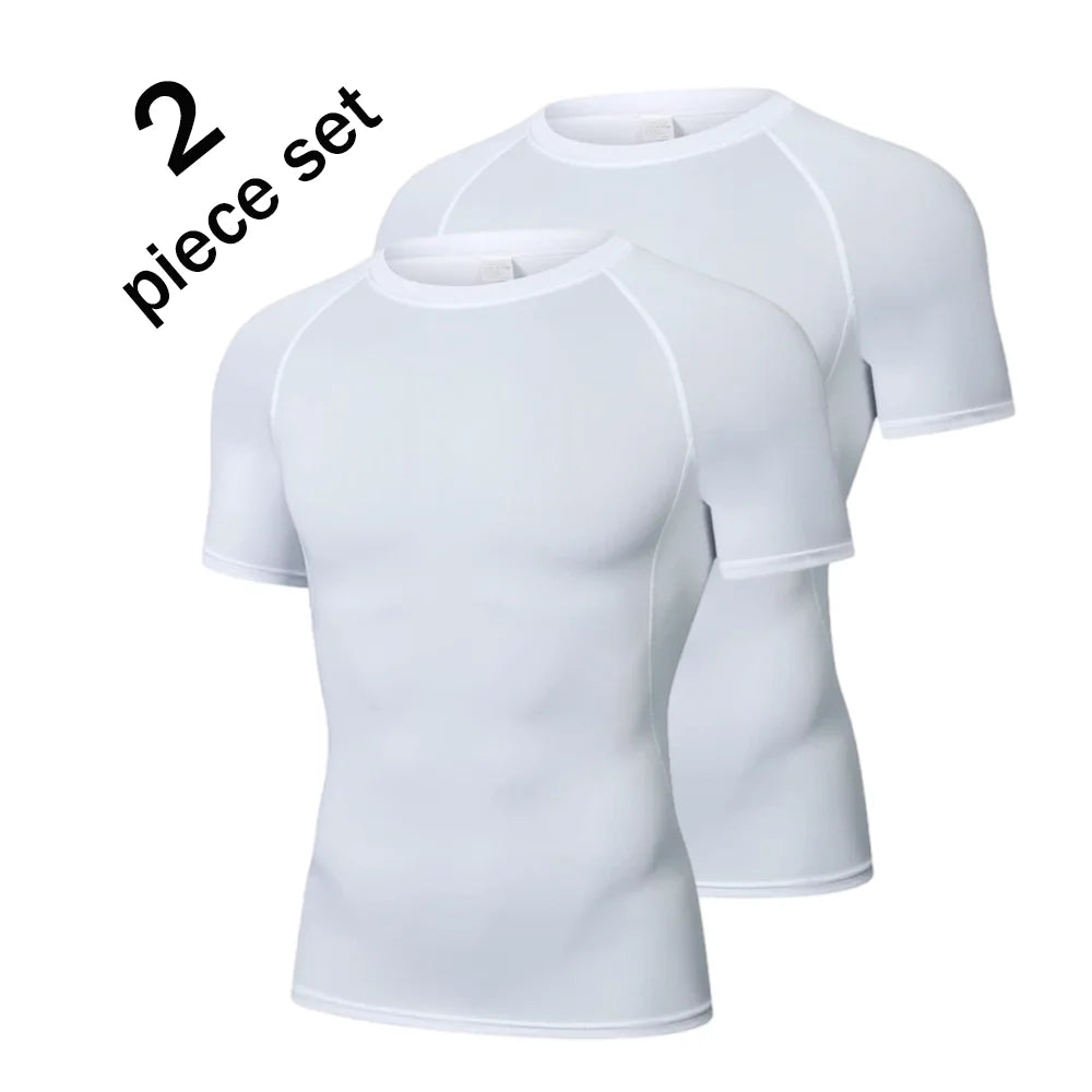 Men Compression Sport T Shirt Short Sleeve Training Fitness Top Tee Man Quick Dry Running Sport T Shirts 2 Pcs