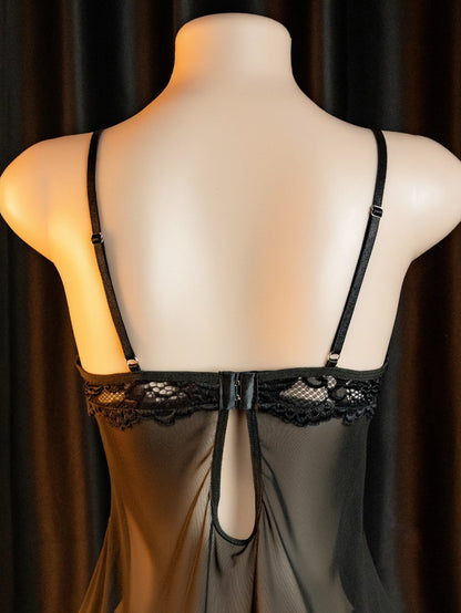 Two Pieces Exotic Baby Doll Lingerie Set for Women, Hot Lace Semi-sheer Front Open Slip Dress, Hot Brief, Perfect for Boudoir Sh