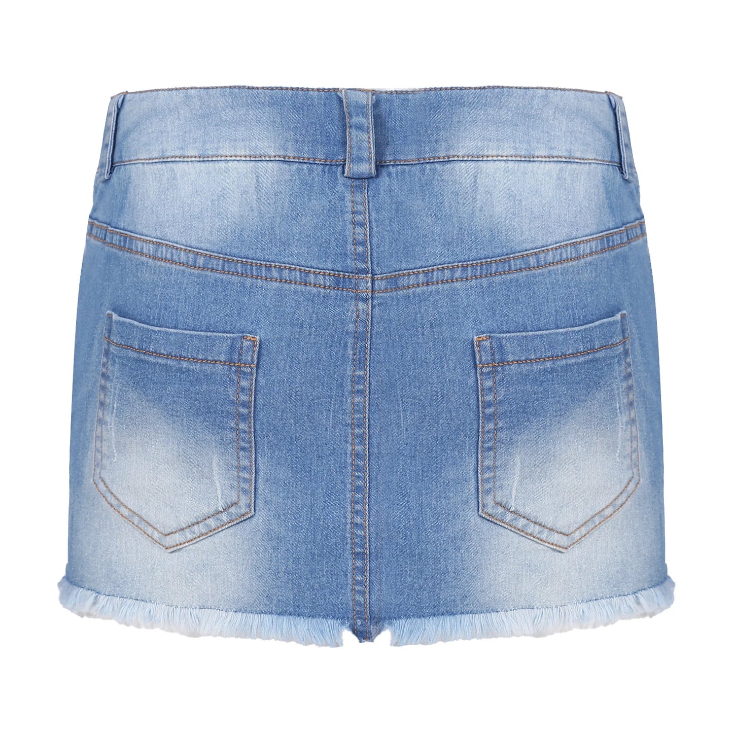 Women Summer Sexy Denim Skirt Fashion Frayed Hem Short Skirts Casual Mid Waisted Pockets Slim Fit Clubwear Solid Color Skirts