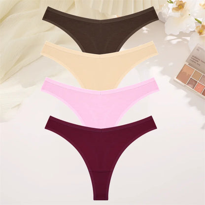 Women Cotton Thongs Female Sexy Low Waist Panties G-String Underwear Thongs Striped Panties Female Underwear T-Back Intimat 4PCS