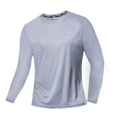 Summer Ice Silk Long Sleeve T-Shirt Men New Quick Dry Breathable Air Conditioning Outdoor Sun Protection Running Outer Wear