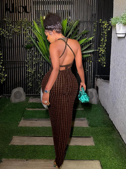 Kliou Solid Ruched Spaghetti Strap Bandage Maxi Dress Women Casual Sleeveless Backless Bodycon Ladies Party Streetwear Dresses