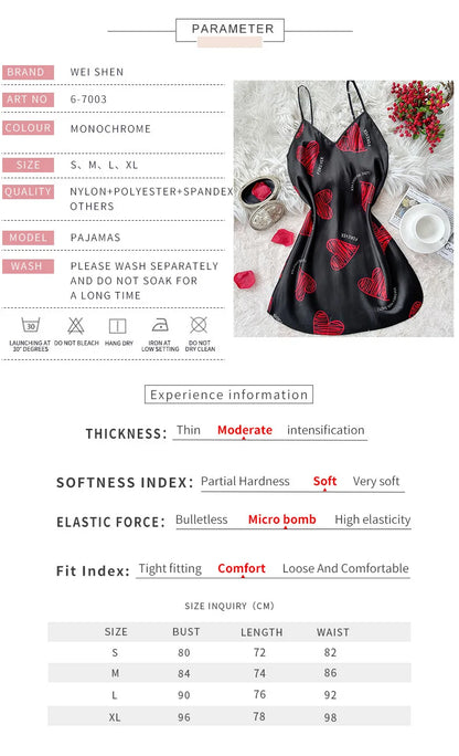 Red Lip Print Satin Slip Nightdress V Neck Backless Mini Sleep Dress Women's Sleepwear Dresses