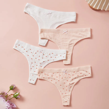 Sexy Women's Cotton Thong Panties 5pcs Low Rise Soft Comfortable Underwear Breathable Ladies Panties Bowknot for Everyday Wear