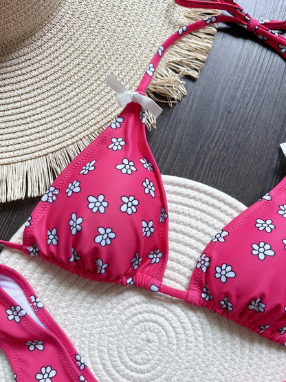 Flowers Printed Halter High Leg Cut Bikini Female Swimsuit Women Swimwear Two-pieces Bikini set Bather Bathing Suit Swim