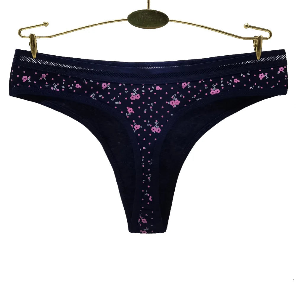 Sexy Women's Thong Cotton G Strings Panties for Ladies Dot Star Printed Tanga Girls Underwear Intimate Underpants 5 pcs/lot