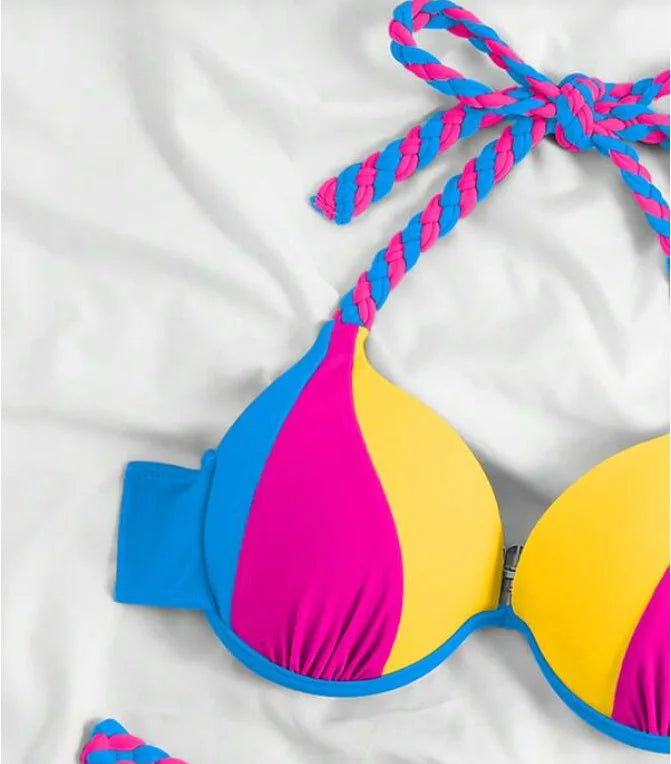 Women's Bikini Solid Color Beach Holiday Swimsuit with Steel Tracer