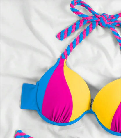 Women's Bikini Solid Color Beach Holiday Swimsuit with Steel Tracer