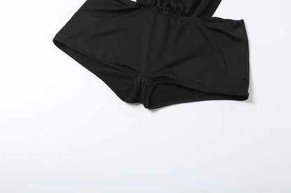 Weird Puss Sexy Women Romper Sleeveless Hollow Patchwork Summer o-Neck Hipster Solid Skinny Stretch Clubwear Ruched Playsuit