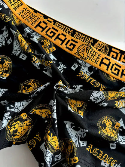 Men's Underwear Sexy Boxer Antibacterial Breathable Retro Print 4pcs Men Boxer Shorts Boys Thin Flat Corner Panties