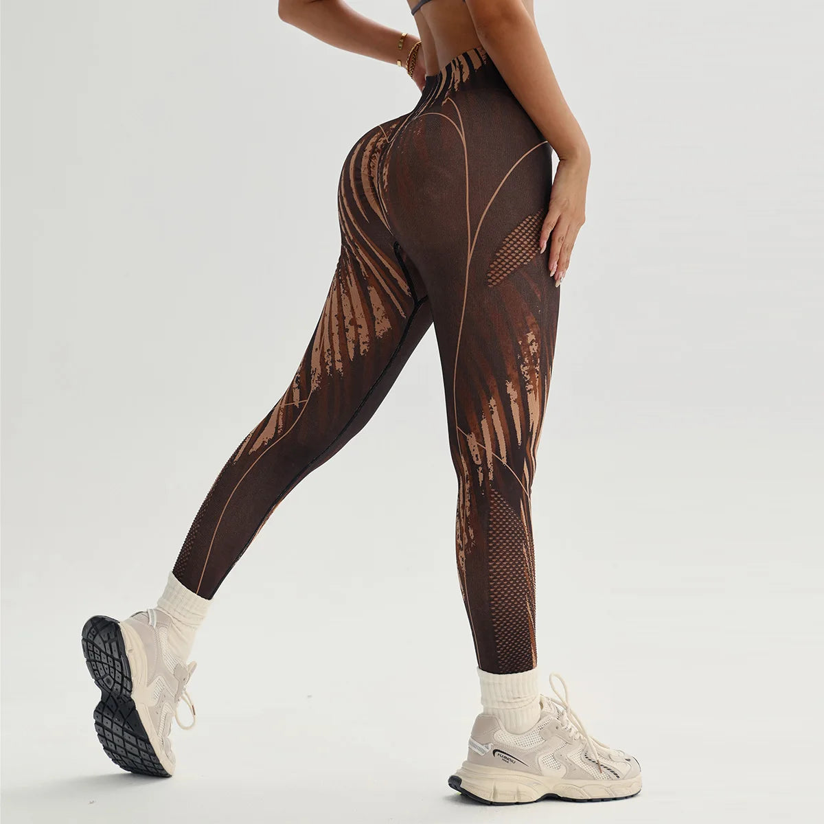 Women's High-Waist Printed Leggings Lattice Design Soft Fitness Yoga Pants Comfortable Women's Clothing Leggings