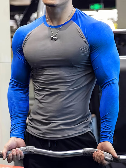 Men's quick drying workout tight fitting top, high elasticity cycling compression training suit