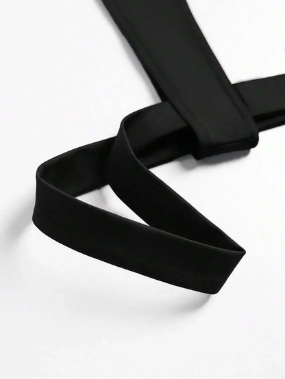 Women's Black High Neck Long Sleeve Bodysuit - Slim Fit Back Large Cutout Hollow Out Y2K Sexy Streetwear Club Party Top