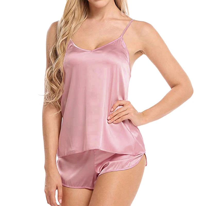 Women Sexy Pajamas See-through Nightclothes Sleepwear Camisole And Shorts Black Gray Comfortable Casual Summer