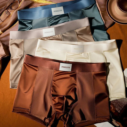 4-Piece Set Of Men's Satin Ice Silk Boxer Shorts, Semi Mesh Breathable Casual Underwear, Men's Comfortable Sports Boxer Shorts