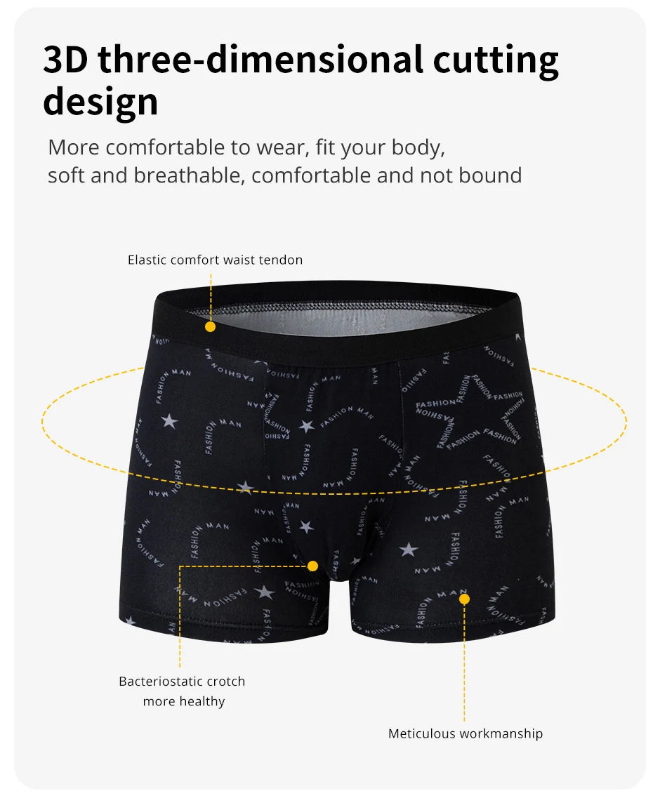 4/5Pcs European and American Size MEN'S Printed Fashion Boyshort Comfortable MEN'S Waist plus Size Underwear Sexy Swimming Trunk