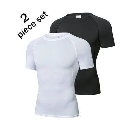Men Compression Sport T Shirt Short Sleeve Training Fitness Top Tee Man Quick Dry Running Sport T Shirts 2 Pcs