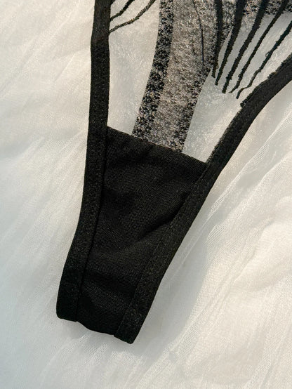 2-piece women's black scallop chest cup embroidered lingerie set, suitable for all seasons ZA825058