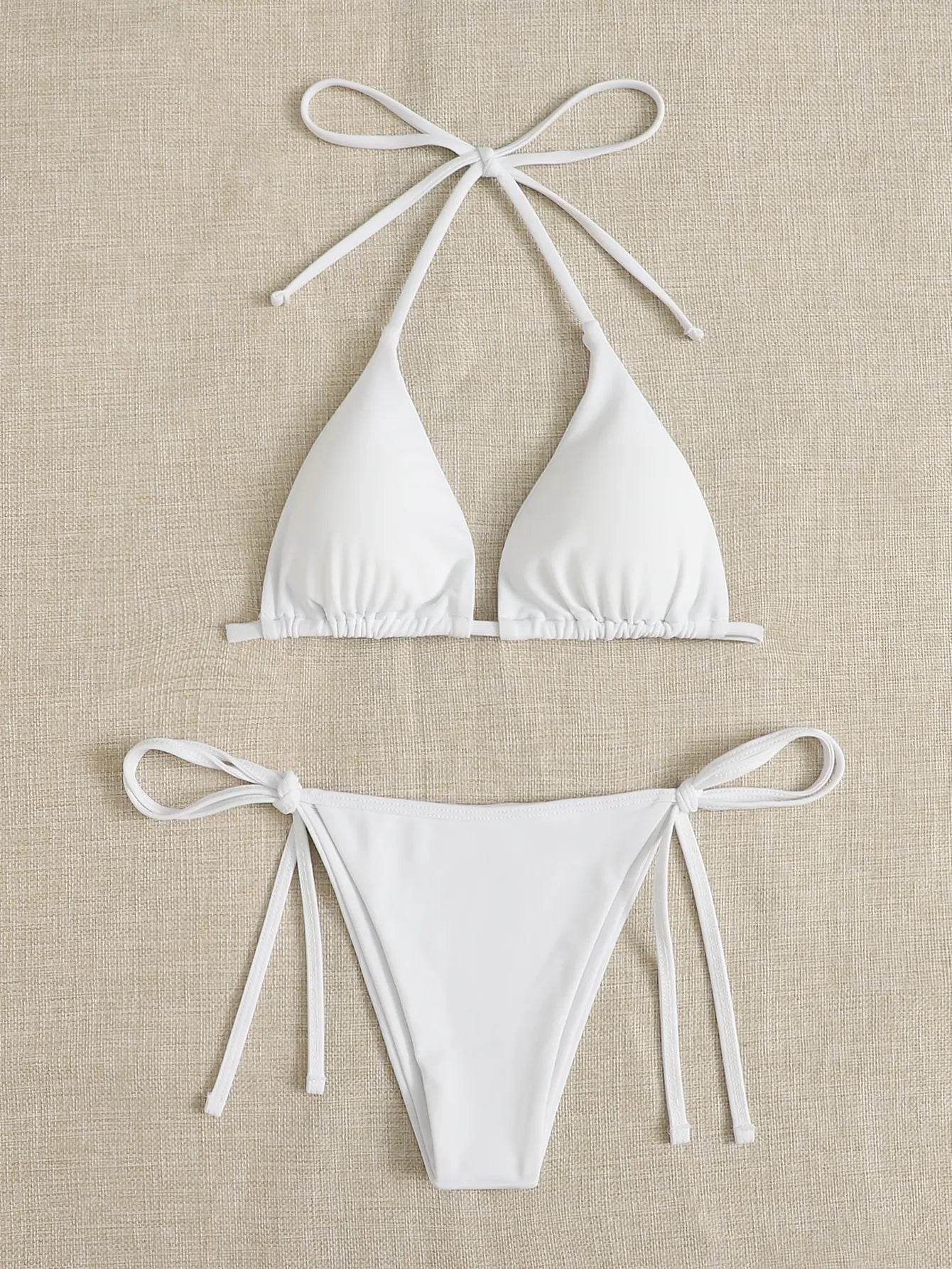 Solid color three-point bikini strap-on women's swimsuit set