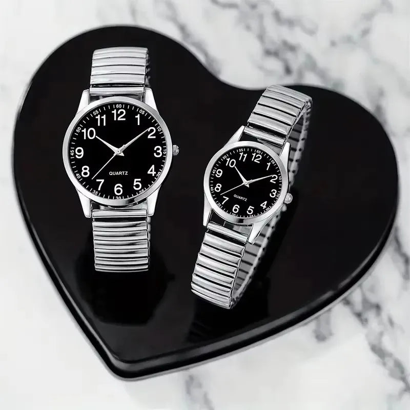 Fashion Couple Watches Simple Arabic Dial Men Quartz Watch Elastic Band Women Wristwatches