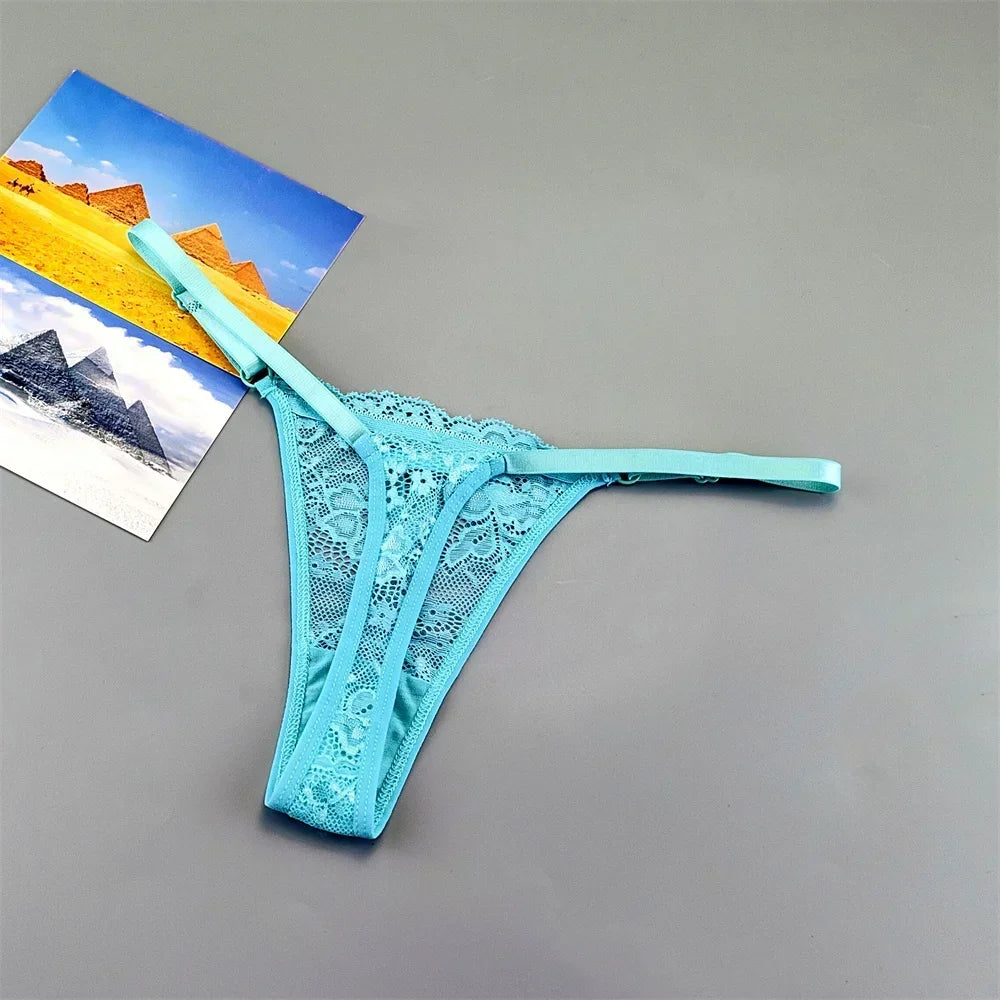 3PCS Adjustable Sexy Transparent Thong Panties Women Lace Underwear Low Waist Female T-back String Underpants