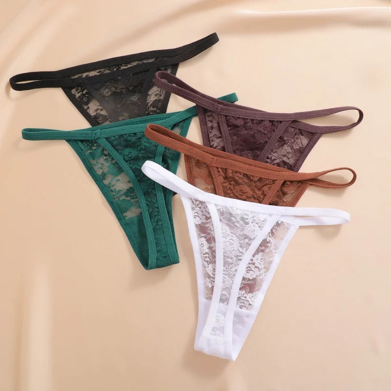 Women's Underwear Lace Panties Floral Lingerie Woman Panties Sexy Thong G-String Female Pantys Perspective Intimates Ne 4PCS