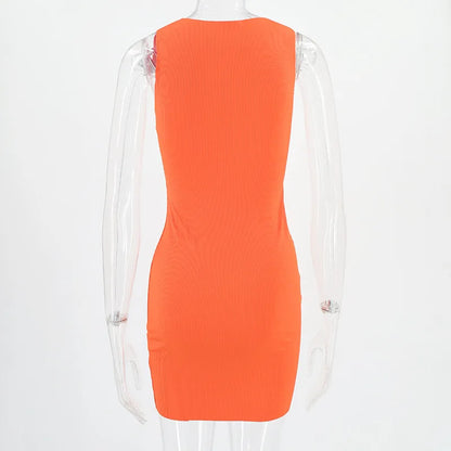 Women Summer Sexy Slim Wrap Hip Dress Solid Patchwork O-neck Sleeveless Mini Dresses INS Fashion High Street Sheath Vestidos